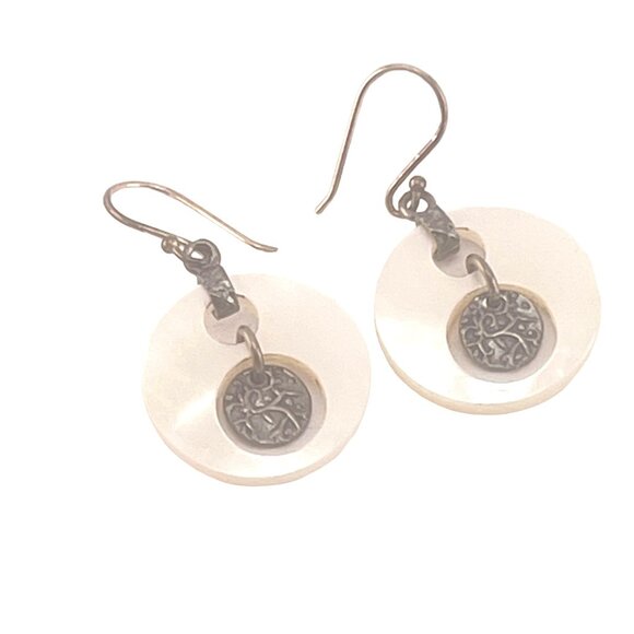 Vintage Mother Of Pearl & Metal Dangle Earrings Israel Made - Picture 3 of 10
